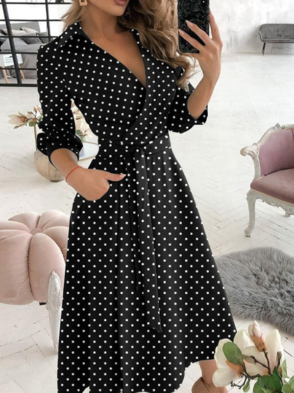 Fashion Long Sleeve V-neck Printed Packed Maxi Dresses