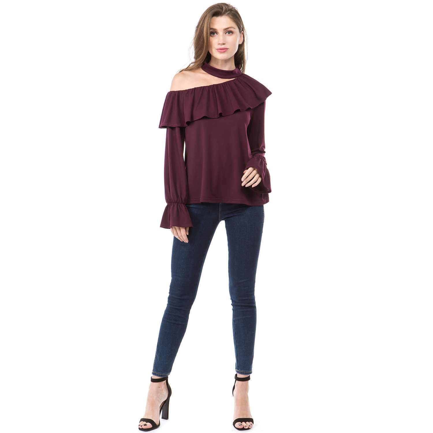 Sloping shoulder Flare sleeve T-Shirts