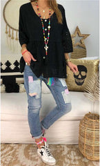 Casual Loose Pure Lace Hollow out Long sleeve T-Shirts