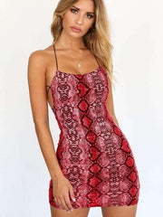 Snakeskin Backless Lacing Bodycon Dresses