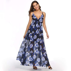 Fashion Print V neck Beach Maxi Dresses