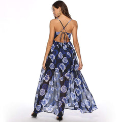 Fashion Print V neck Beach Maxi Dresses