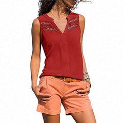 Fashion Pure Lace V neck Sleeveless Blouses