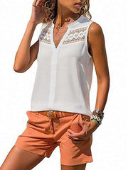 Fashion Pure Lace V neck Sleeveless Blouses