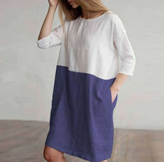 Casual Gored Round neck Three quarter sleeve Shift Dresses