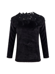 Asymmetric Neck Decorative Lace Plain Woman Sweaters