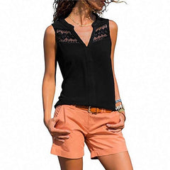 Fashion Pure Lace V neck Sleeveless Blouses