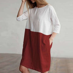 Casual Gored Round neck Three quarter sleeve Shift Dresses