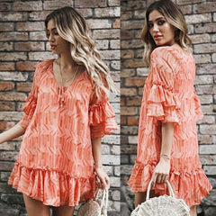 Casual V neck Loose Short sleeve Shift Dresses