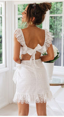 Off shoulder Lace Backless Skater Dresses