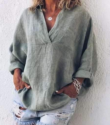 V neck Long sleeve Blouses