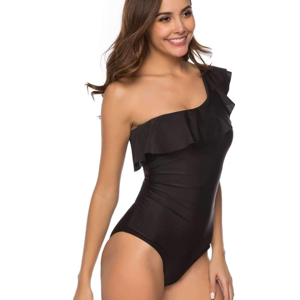 Pure Single shoulder  Falbala  Jumpsuits Swimwear
