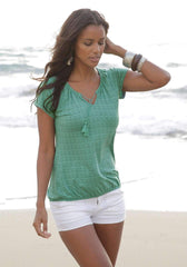 Casual V neck Lacing T-Shirts