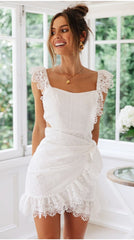 Off shoulder Lace Backless Skater Dresses