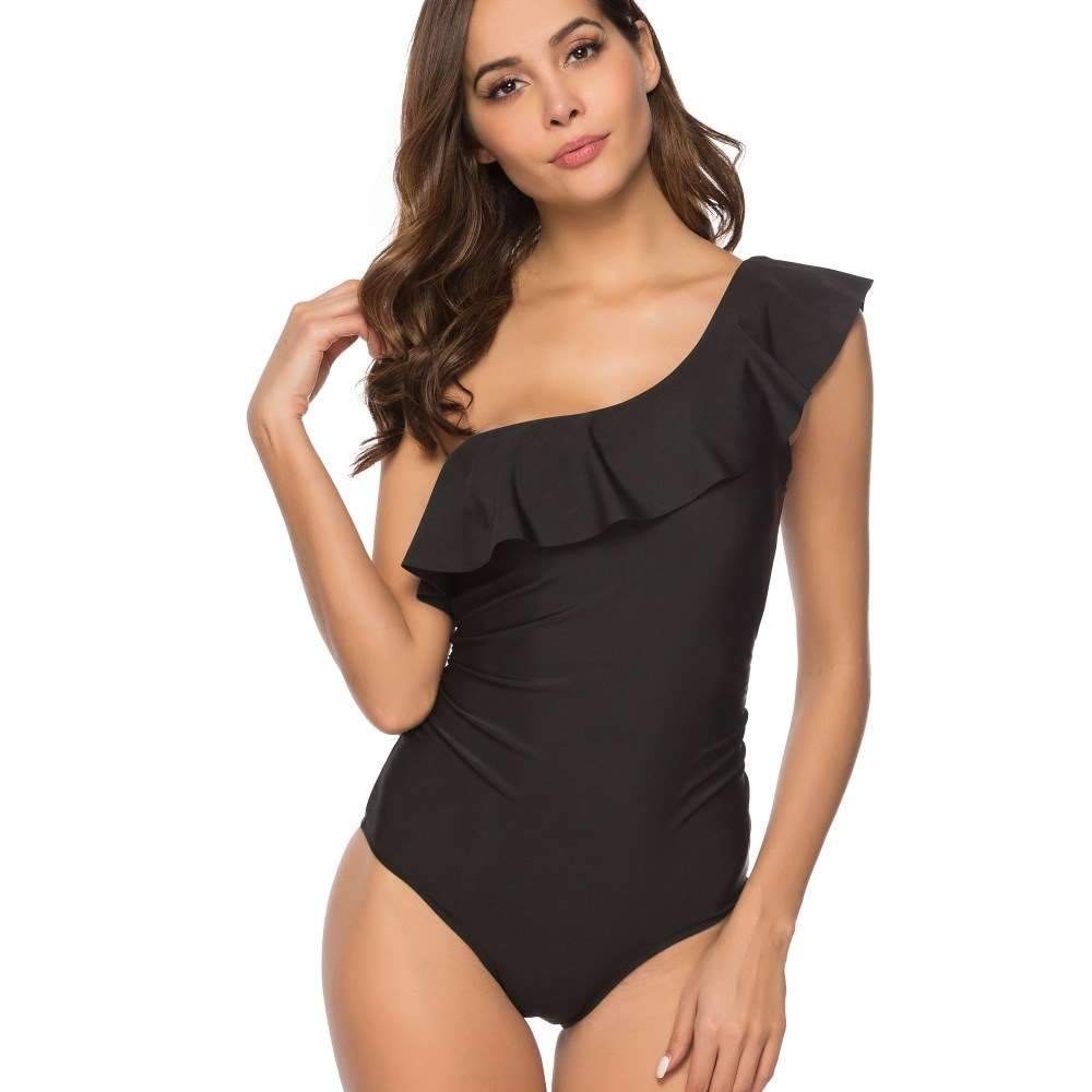 Pure Single shoulder  Falbala  Jumpsuits Swimwear