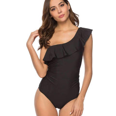Pure Single shoulder  Falbala  Jumpsuits Swimwear