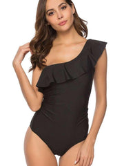 Pure Single shoulder  Falbala  Jumpsuits Swimwear