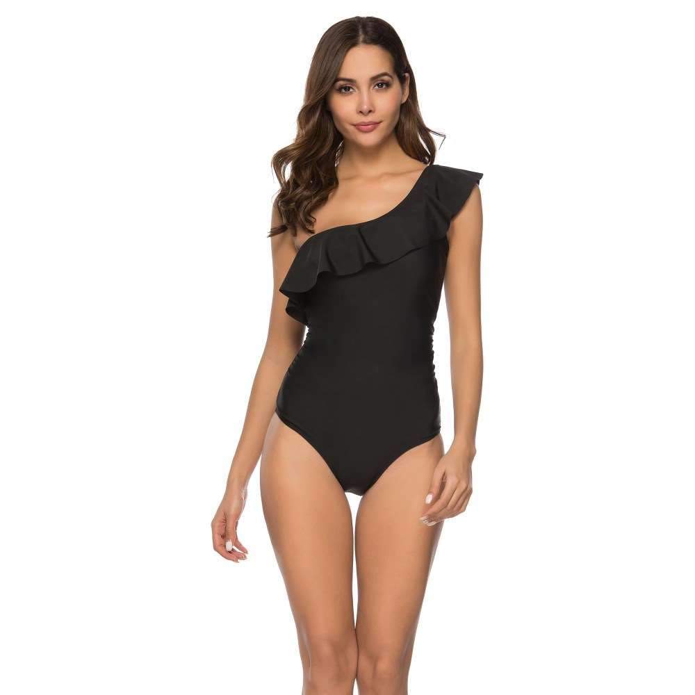 Pure Single shoulder  Falbala  Jumpsuits Swimwear