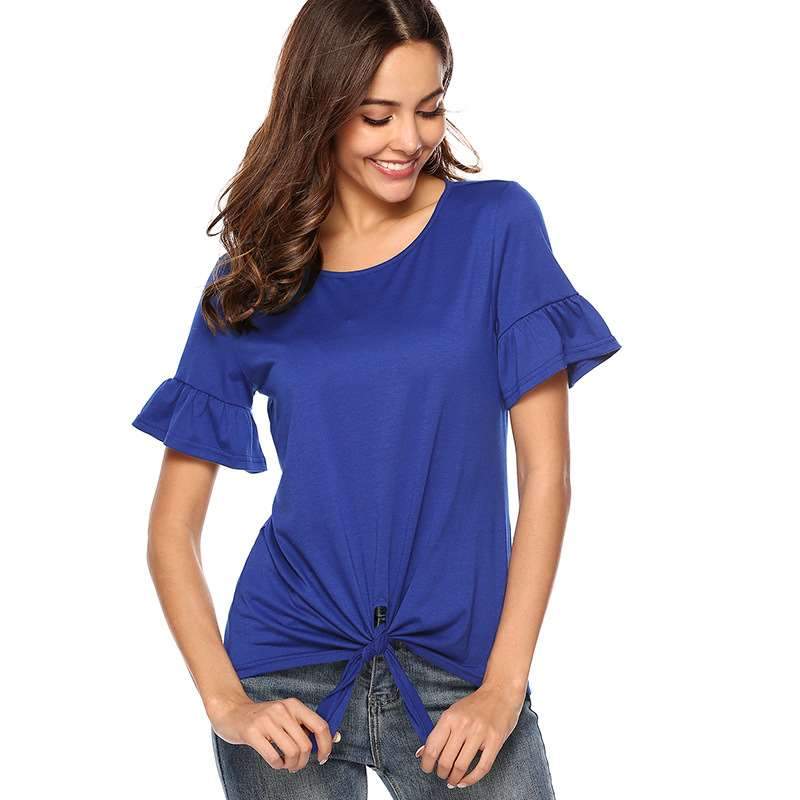 Fashion Pure Ruffle sleeve Round neck T-Shirts