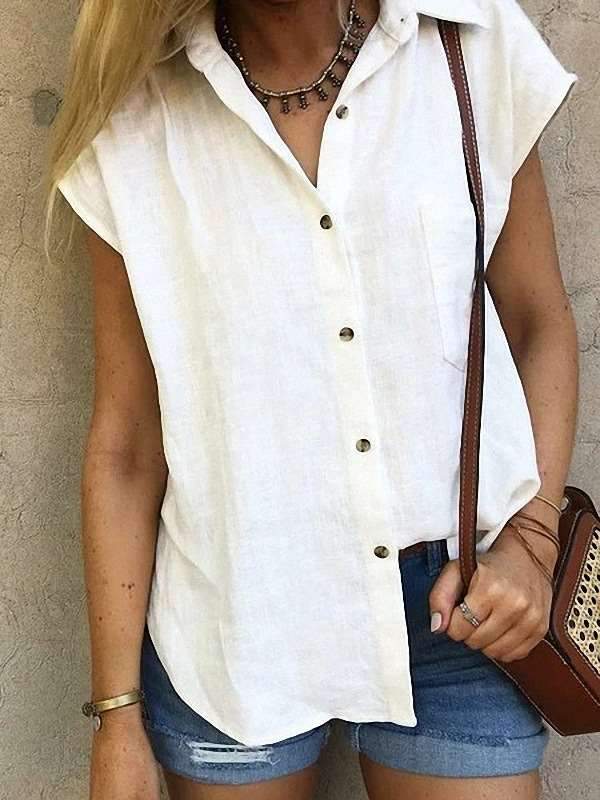 Fashion Pure Lapel Short sleeve Blouses
