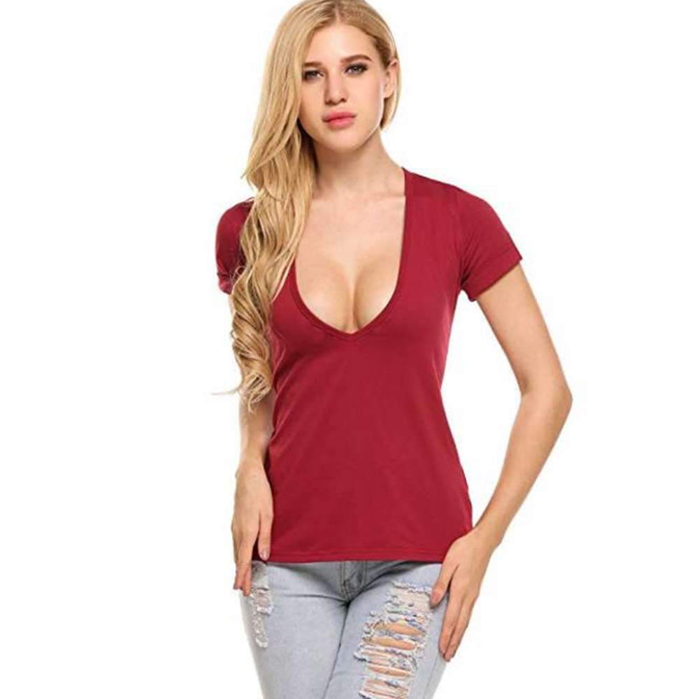 Sexy Pure V neck Short sleeve T-Shirts