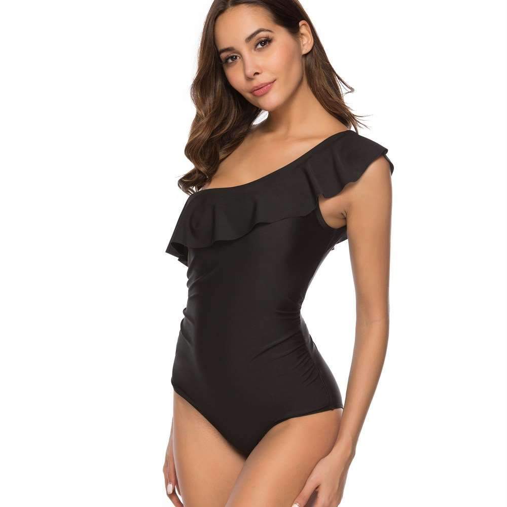Pure Single shoulder  Falbala  Jumpsuits Swimwear