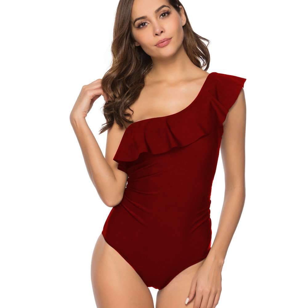 Pure Single shoulder  Falbala  Jumpsuits Swimwear