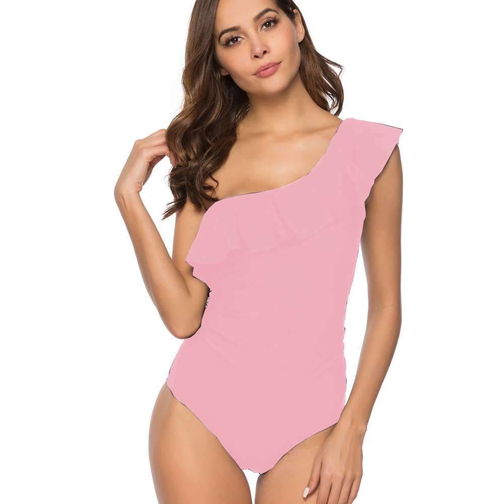 Pure Single shoulder  Falbala  Jumpsuits Swimwear