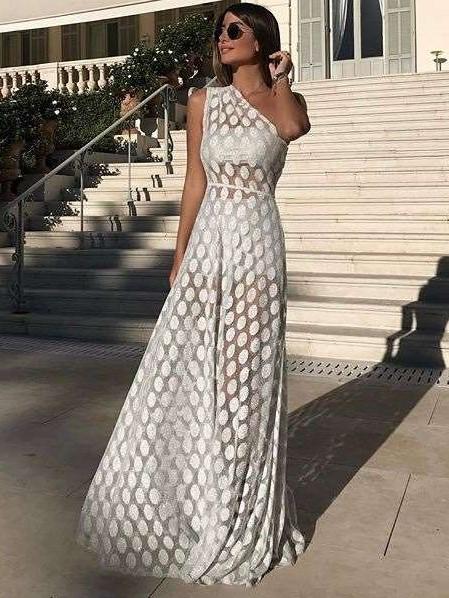 Sexy Single Shoulder Sleeveless Point Maxi Dresses