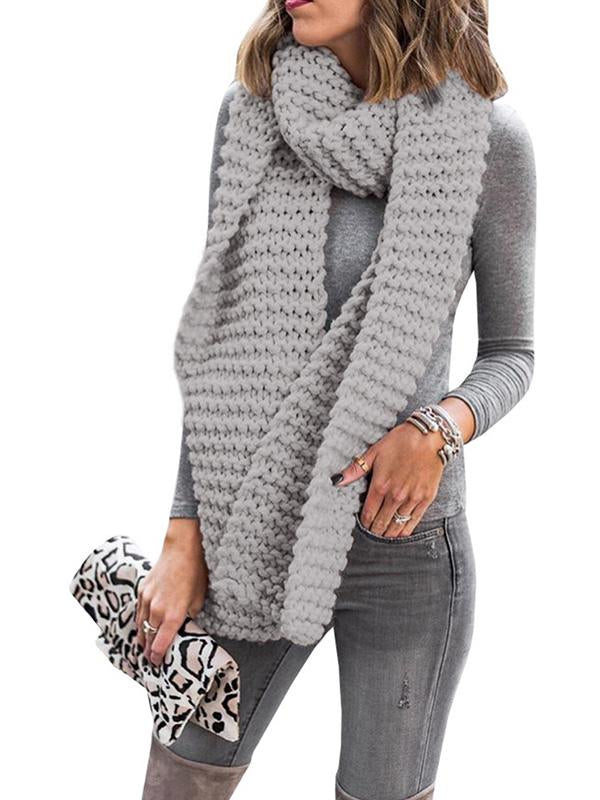 Solid Knitted Warm Daily Woman Scarf