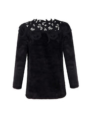 Asymmetric Neck Decorative Lace Plain Woman Sweaters