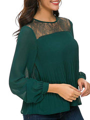 Chiffon Lace Back Lace-up Tie Blouses