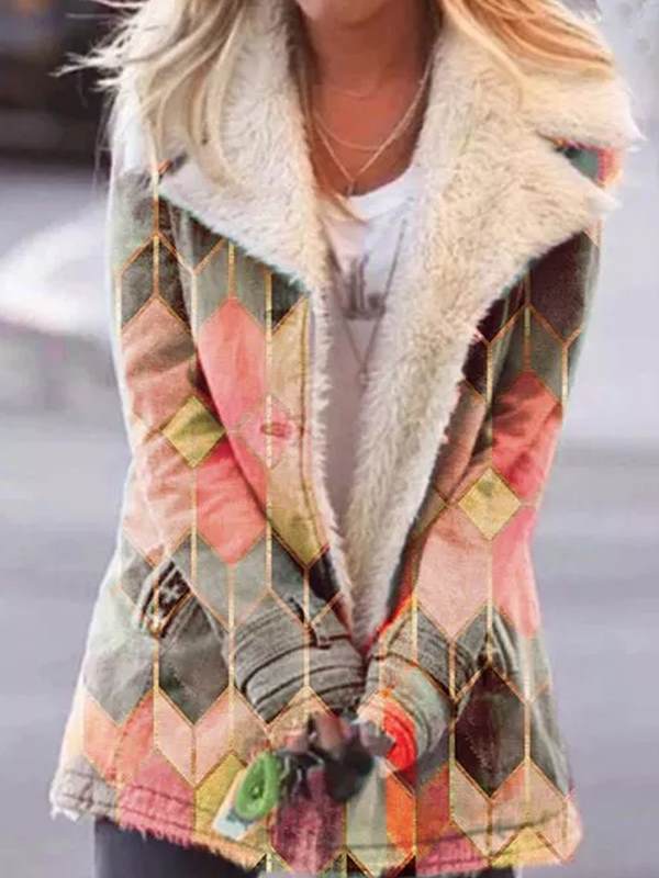 Fashion Printed big lapel single - breasted long sleeve coats