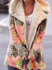 Fashion Printed big lapel single - breasted long sleeve coats