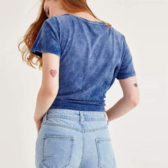 Round neck Lacing Short sleeve T-Shirts