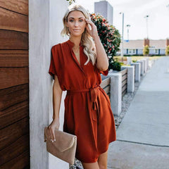 Pure Stand neck Loose Skater Dresses