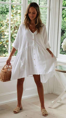Pure V neck  Fastener Shift Dresses