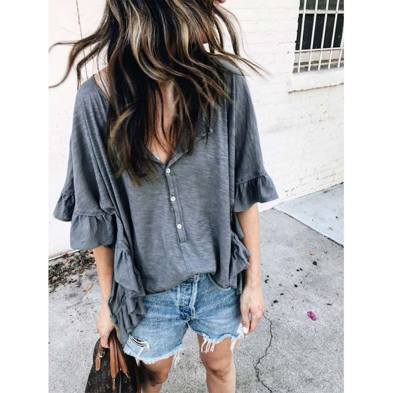 Fashion Casual Loose Round neck Short sleeve Falbala T-Shirts