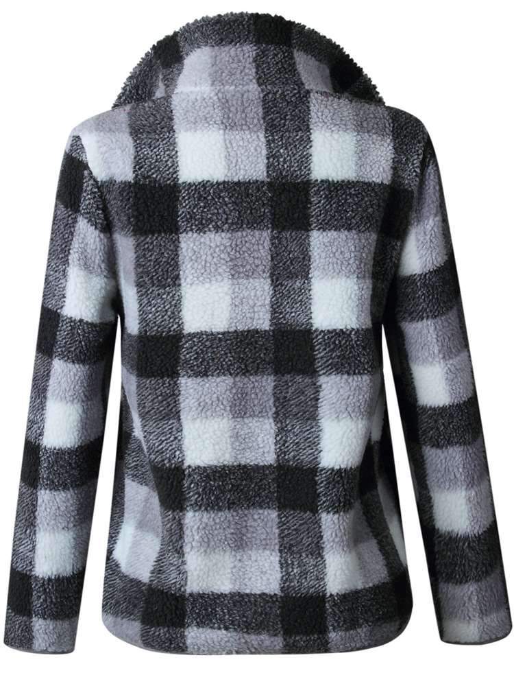 Fashion Plaid Long sleeve High collar Zipper Sweatshirts