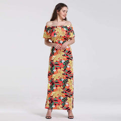 Off shoulder Floral Falbala Maxi Dresses