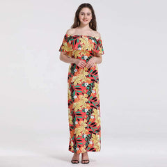 Off shoulder Floral Falbala Maxi Dresses