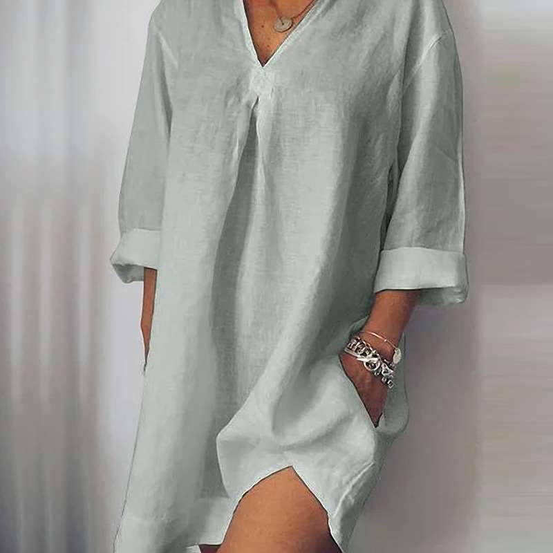 Casual V neck Cotton Shift Dresses