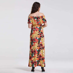 Off shoulder Floral Falbala Maxi Dresses