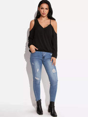 Sexy Pure Off shoulder V neck T-Shirts