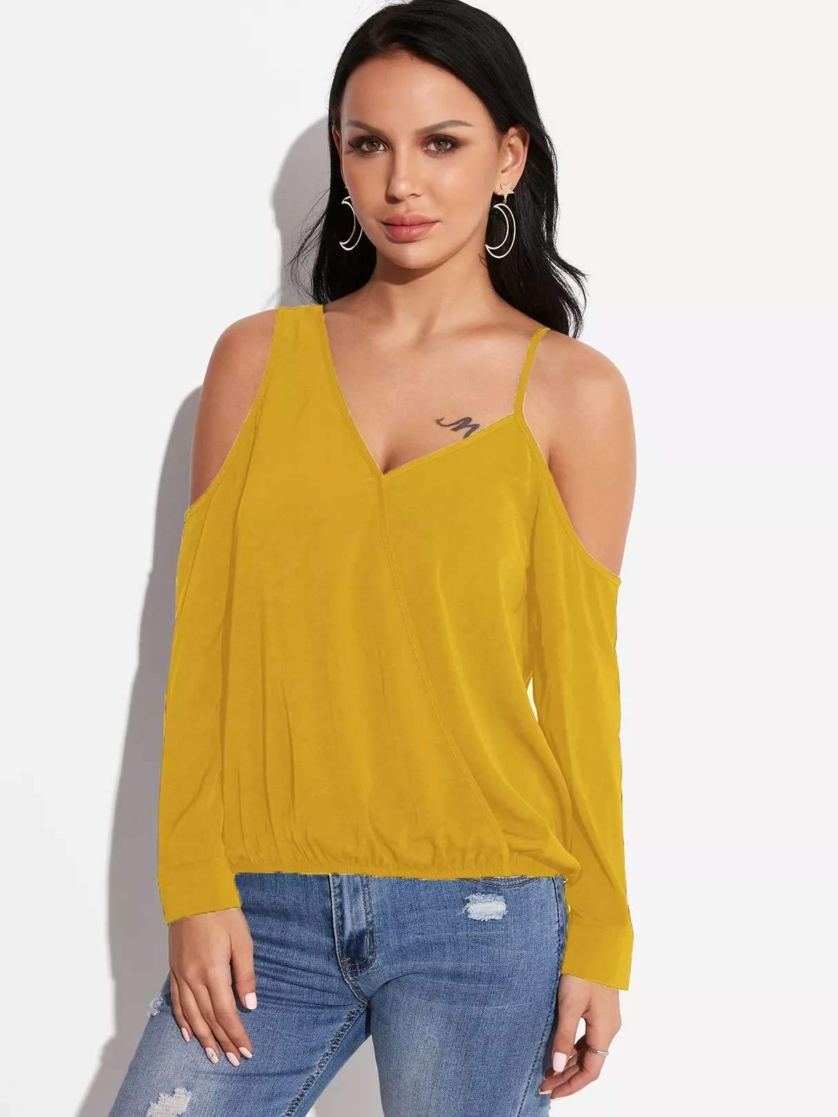 Sexy Pure Off shoulder V neck T-Shirts