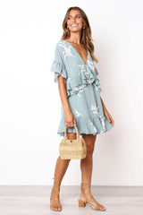 Short sleeve V neck Floral Loose Shift Dresses