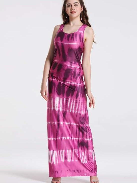 Off shoulder Vest Gradient print Maxi Dresses