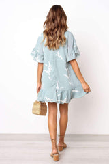 Short sleeve V neck Floral Loose Shift Dresses