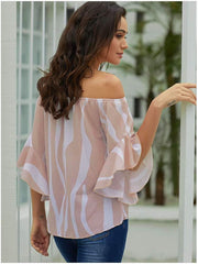 Off shoulder Flare sleeve Stripe Blouses