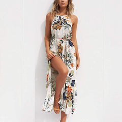 Fashion Print Halt Sleeveless Skater Dresses